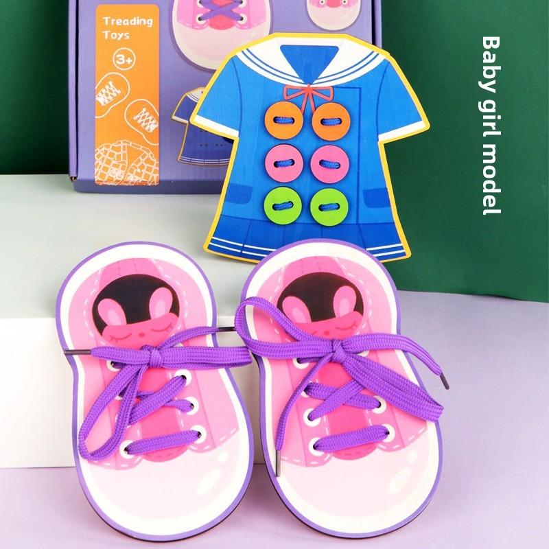 Wooden Shoe Tying Game Toy With Diy Fun For Kids Educational Play