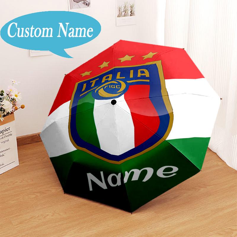 Custom Name Italian Football Crest Umbrella Folding Umbrella, Automatic Umbrella - 8-Frame for Travel, Casual Lightweight Personalized Gifts