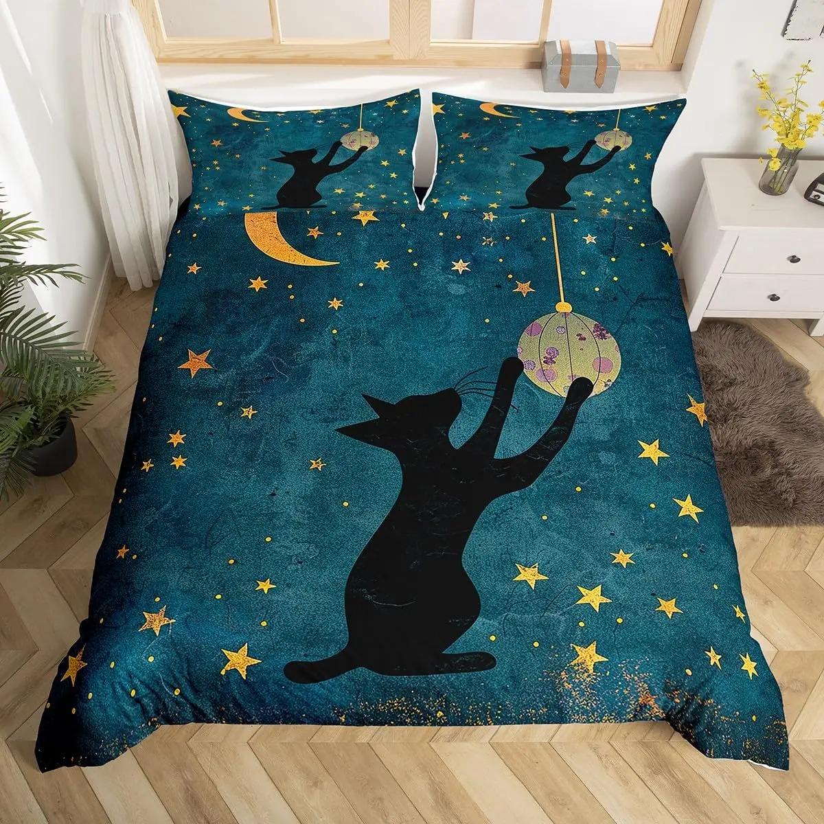 

Пододеяльник с изображением черного кота из мультфильма, комплект постельного белья с акварельными цветами, домашние животные, ботанический плед, романтический деревенский пододеяльник 70x133cm 2pcs