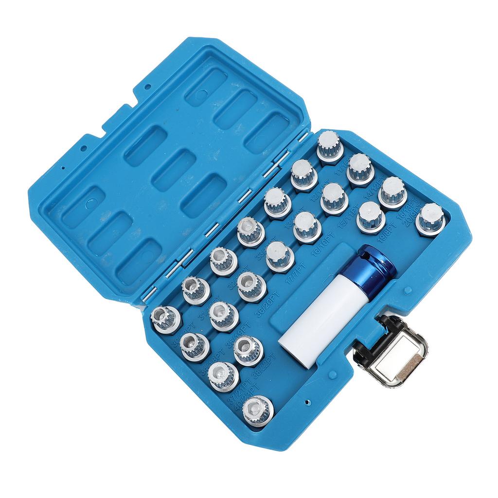 Kit de Ferramentas Removedoras de Porcas de Roda com Travamento de 21 peças Com Adaptador de Encaixe de 12 polegadas Aço Cromado 36 1 300 para