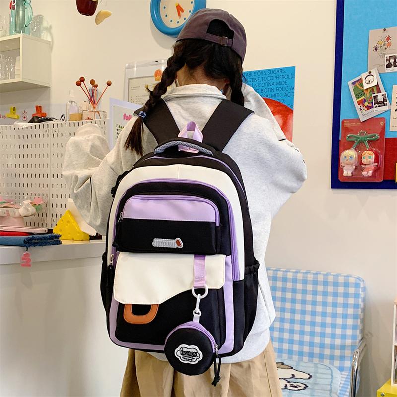 Large Capacity Girls Backpack Color Contrast Student Schoolbag