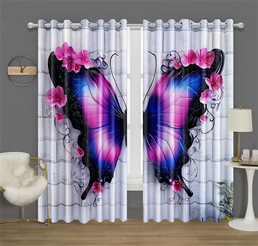 Fleur de Glycine Papillon Décor de Cuisine Rideau Fond Style Mur Feuille Verte Convient Décor Salon Chambre 2 Panneaux