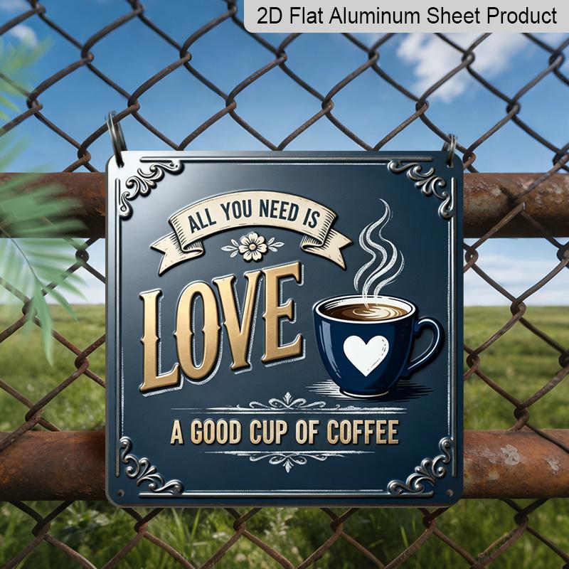 

2D Flat, 1pc, Vintage Metal Aluminum Decorative Sign, Love and Coffee Theme, Retro Wall Art for Kitchen, Cafe, Coffee Shop, Couples Gift, Office 20*20cm