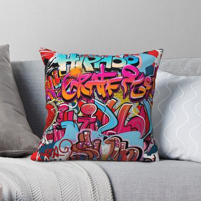 Graffiti Hip Hop Square Pillowcase Polyester Linen Velvet Pattern Zip Decor Throw Pillow Case Sofa Seater Cushion Cover 45X45