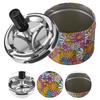 Round Iron Swivel Lid Ashtray Travel For Car Ash Holder Pattern Automatic Extinguishing Ashtray Outdoor Round Ashtray Container