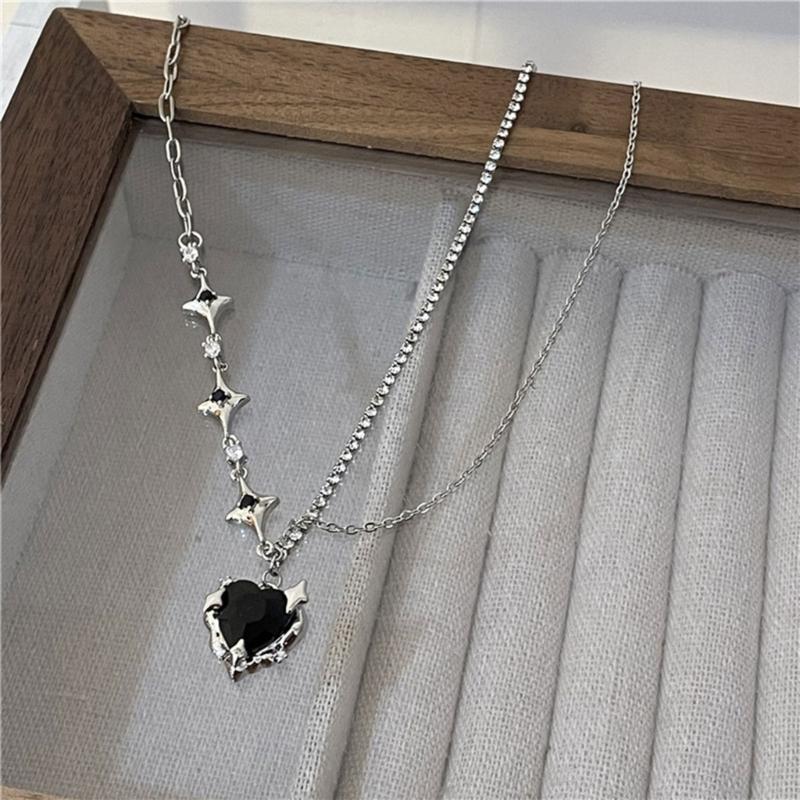 Y2K Accessories Fashion Heart Water Drop Pendant Necklace Crystal Egirl Sweet Cool Clavicle Chain Aesthetic Jewelry