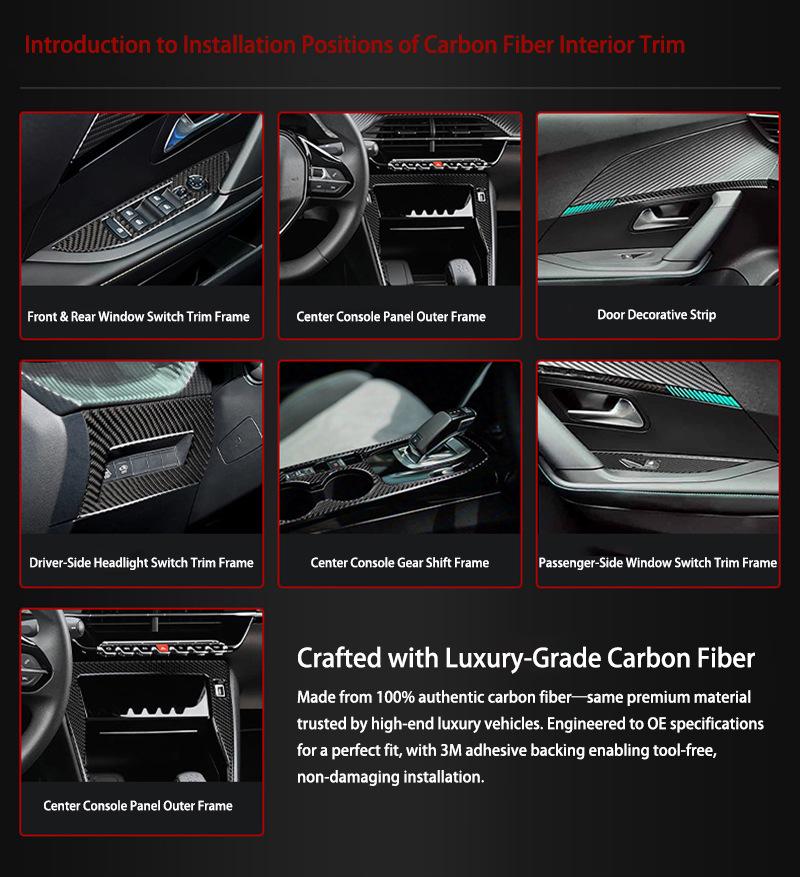 Peugeot 208 Interior Real Carbon Fiber Epoxy Resin Modification Kit Sticker