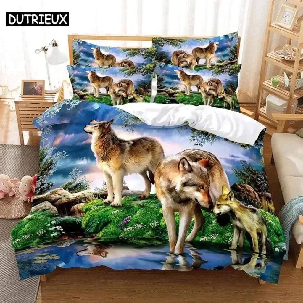 Luxury New 3D Print Love Wolf Comfortable Duvet Quilt Cover Pillowcase Bedding Set Children Bedroom Decoration Home Textile
