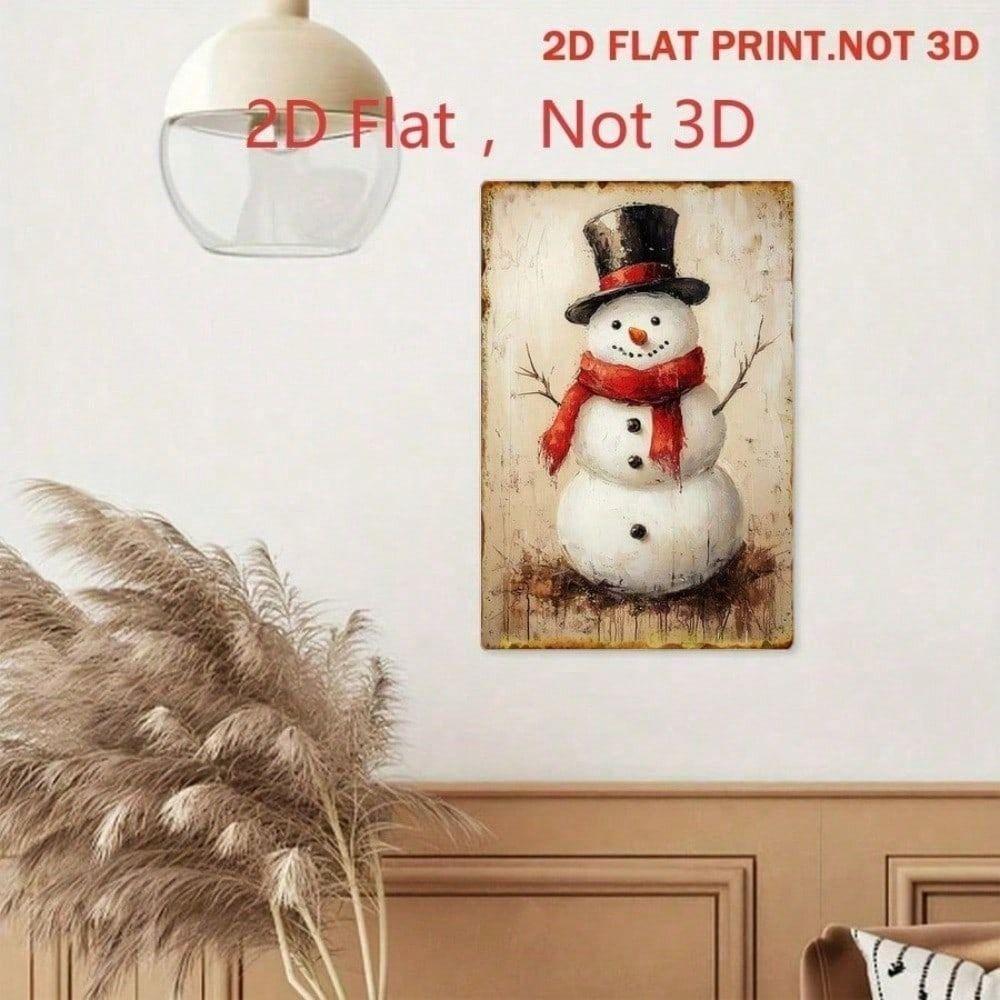 Vintage Christmas Snowman Tin Sign, Flat Aluminum 20x30cm Wall Decor for Home & Holiday