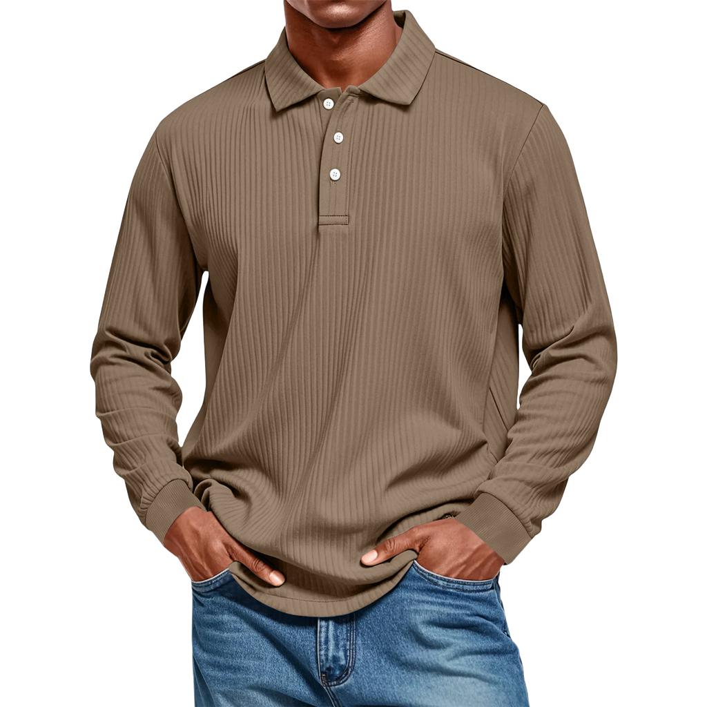 Men's Casual Style Solid Color Loose  Shirt Long-sleeved Top