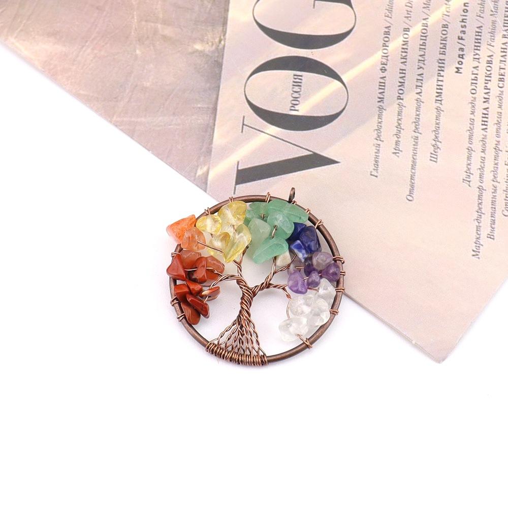 7-Color Natural Stone Jewelry Crystal Gravel Fortune Tree Handmade Winding Tree Of Life Pendant Necklace Jewelry N741