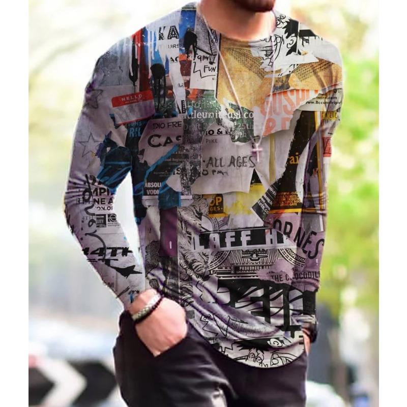 Vintage Punk Street Style Men's Long Sleeve T-Shirts Spring Autumn 3D Printing Youthful Vitality Tops Tees Plus Size 6XL
