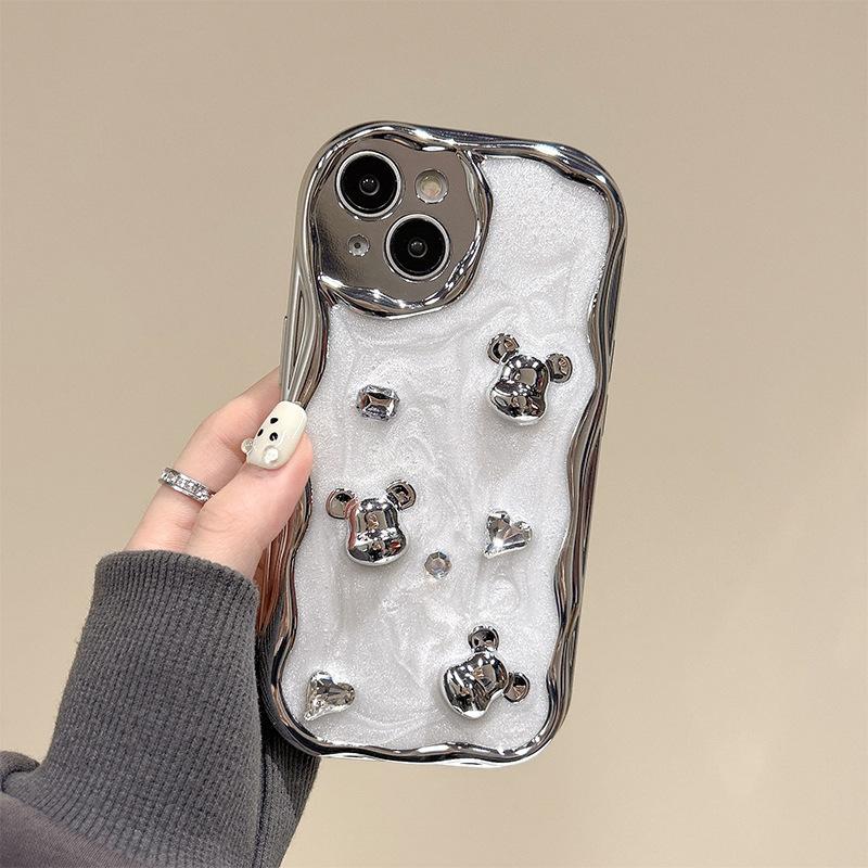 

Electroplating Violent Bear Mobile Phone Case For Iphone17Promax Rhinestone Epoxy Apple 15 Fine Hole 14 All-Inclusive 13 iPhone 7/8/SE 2020