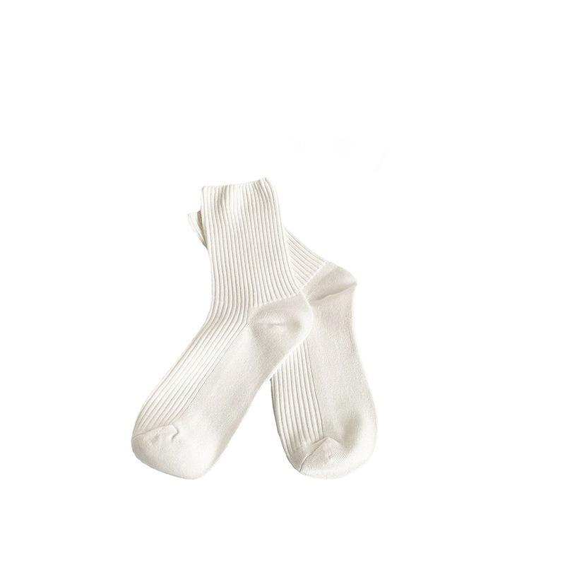 6 Pairs Autumn and Winter Pure Color Women Loose Socks Rib Cotton Fashion Basic Daily Classic Female Sock