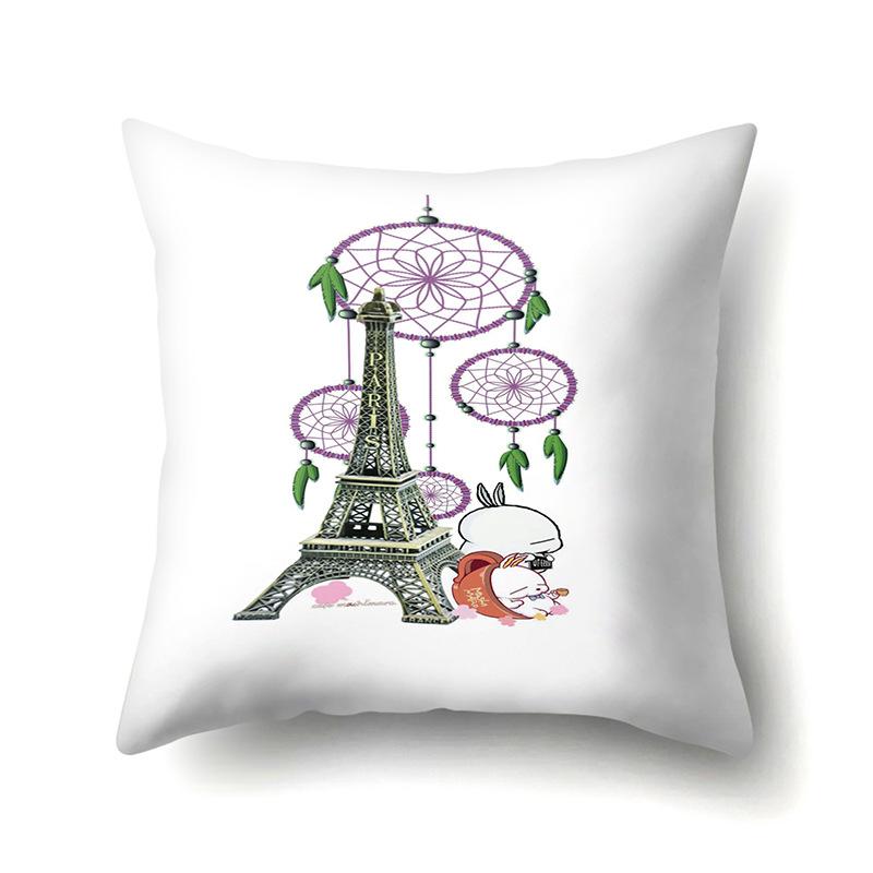 Polyester Pillow Cover Home Printed Pillow Cover Retro Tower European Building Cushion Cover Car Cushion Cover