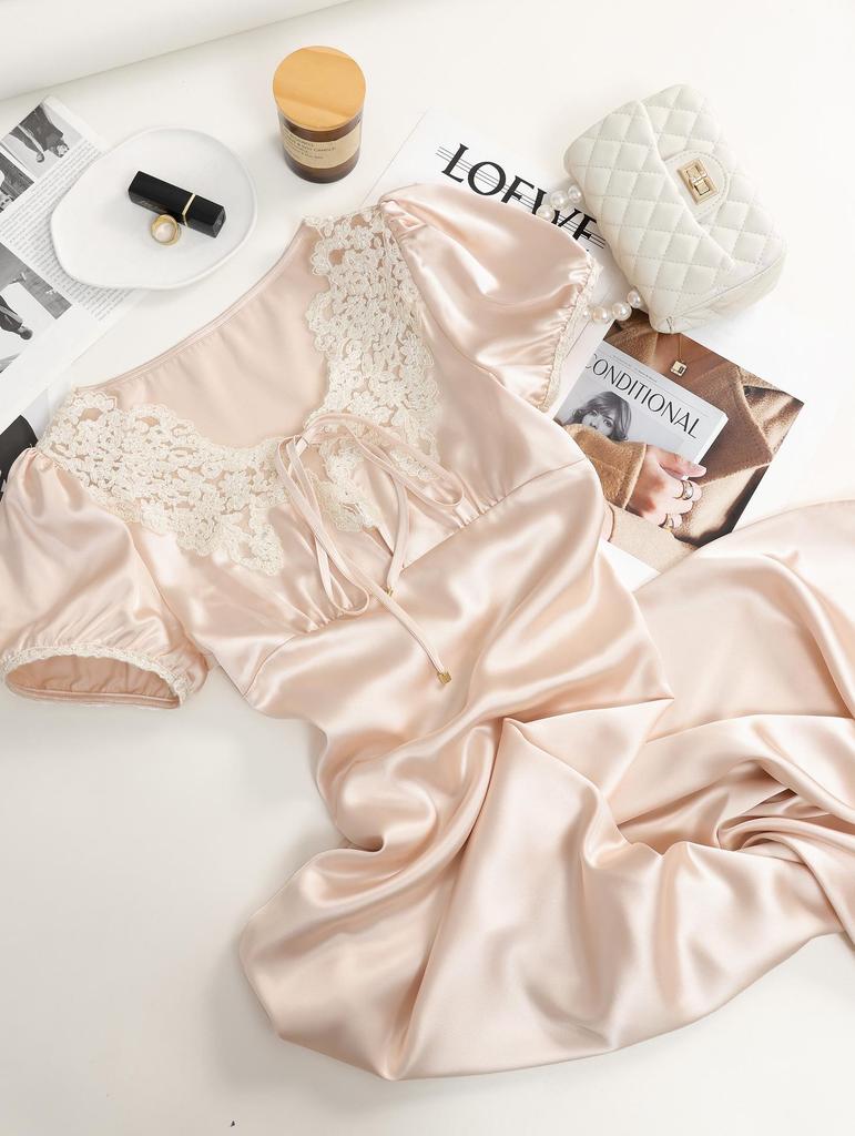 South Style Dress: Satin Lace Patchwork Long Skirt for Women