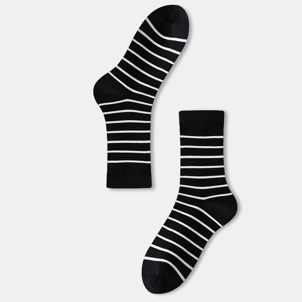 Female Spring and Autumn Thin Stripe Breathable Sweat Absorbing Student Long Socks