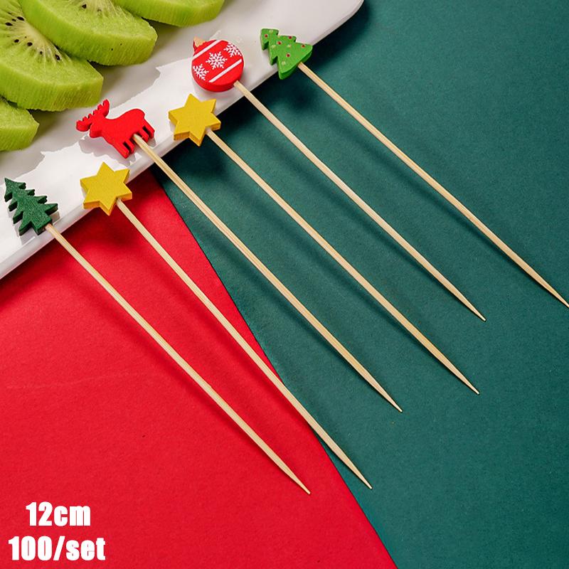 Christmas And New Year Disposable Fruit Sticks Fruit Forks Creative Art Toothpicks (100 Sticks Per Pack)