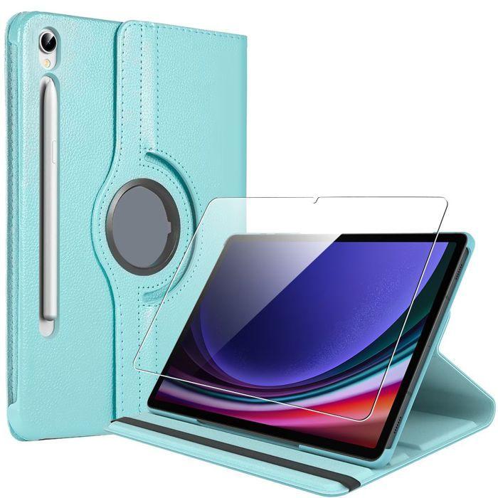 Coque + Verre Trempé - BOOLING - pour Samsung Galaxy Tab S9 - Protection 360° - Bleu - Cuir Synthétique