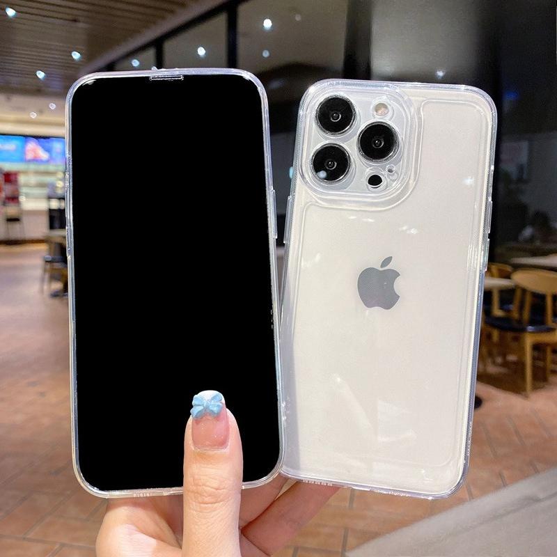 Applicable To Apple 13pro Space Transparent Mobile Phone Case IPhone 17 Anti Fall Full Cover 14 Fine Hole Straight Edge Protection Case