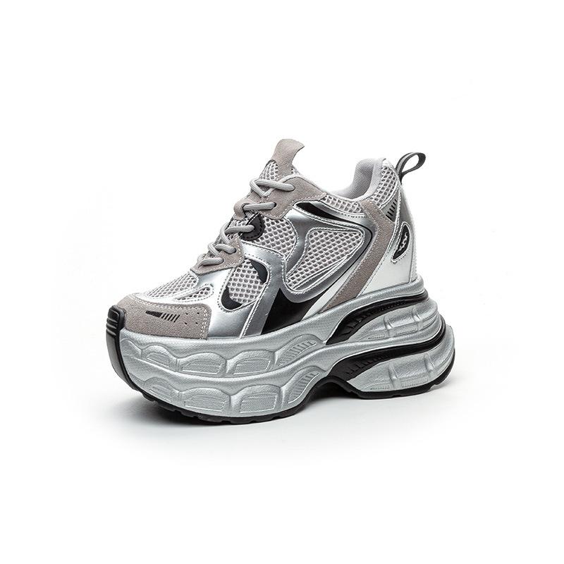 

12 inner height-increasing sports shoes women s spring new leather splicing breathable and comfortable casual platform dad shoes 34 чорний