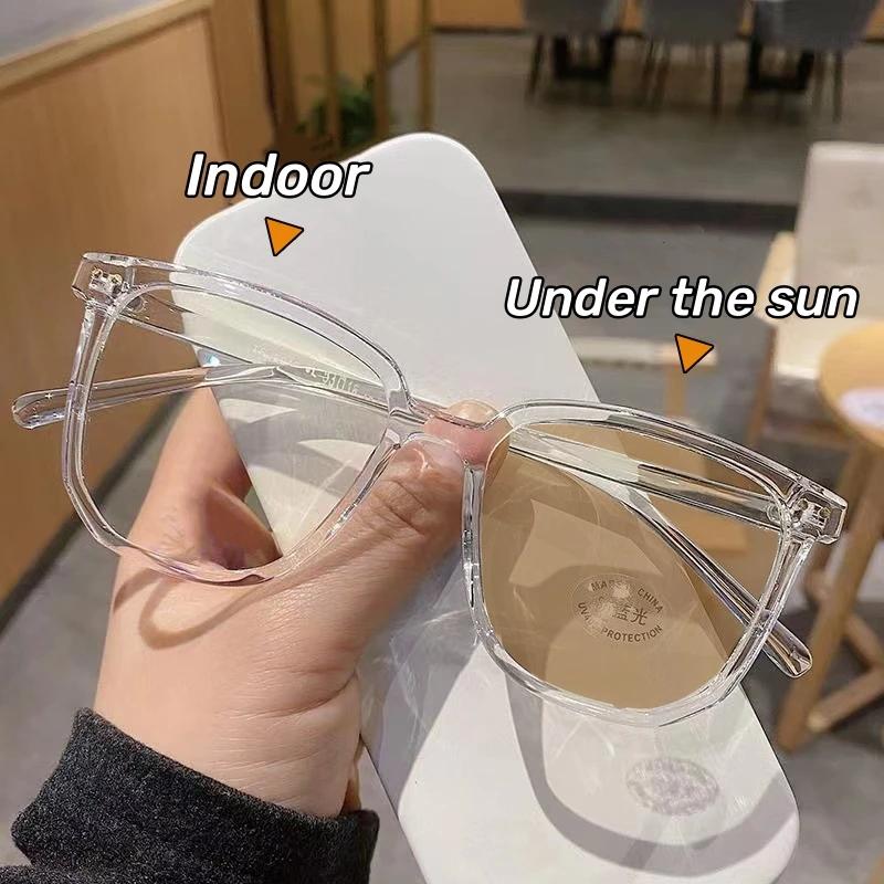 Intelligent Photochromic Myopia Glasses Outdoor Color Changing Finished Near-sighted Eyewear Men Women Minus Diopters Eyeglasses