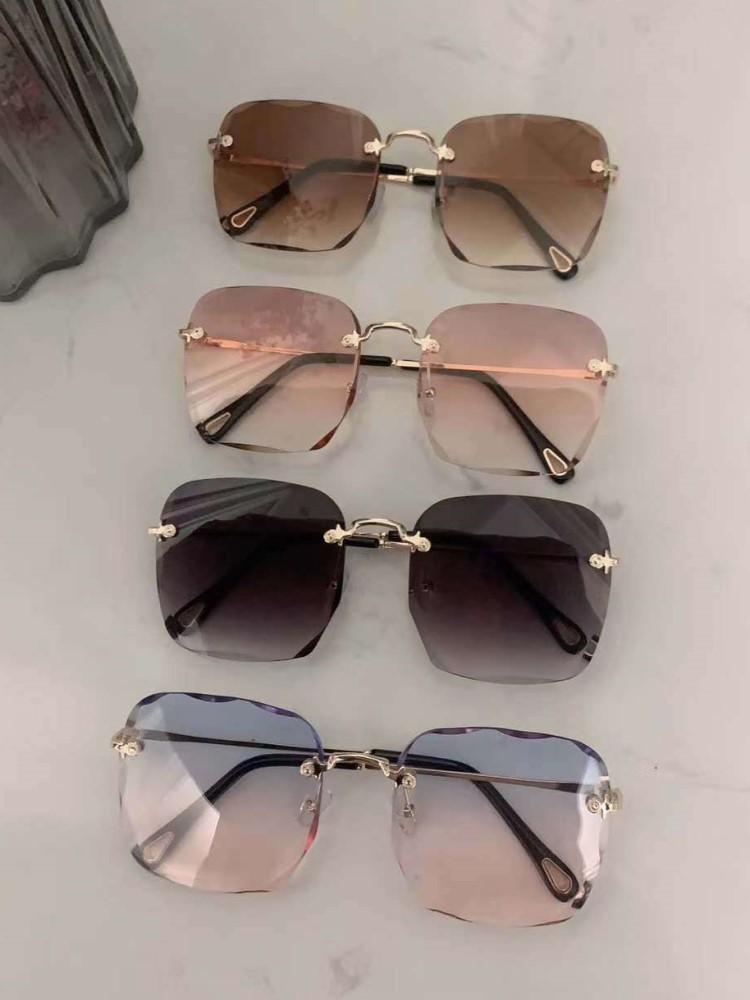 Metal Square Sunglasses Women Brand Design Gradient Fashion Sun Glasses Female Rimless Irregular Rectangle Glasses