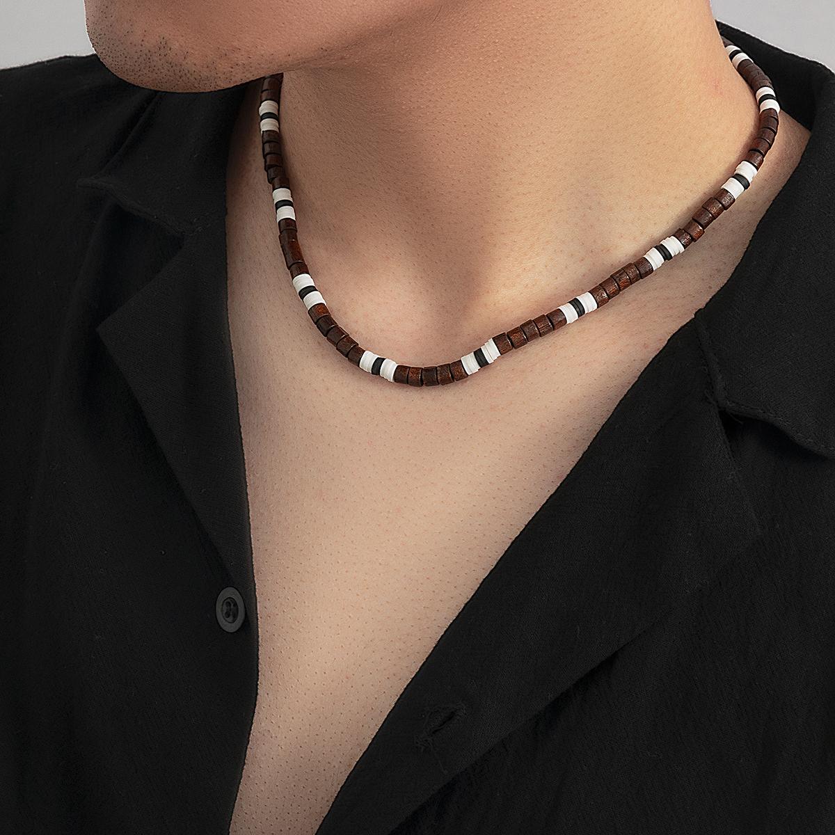 

Trendy Small Wood Beads Necklace Men Vintage Short Beaded Chain Choker Necklaces 2026 Fashion Jewelry Collar on Neck Accessories