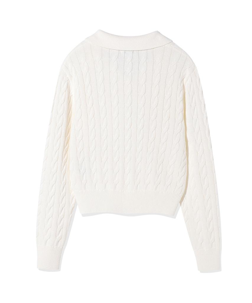 WACKY WILLY Women'S Cable Open Collar Pullover Cream