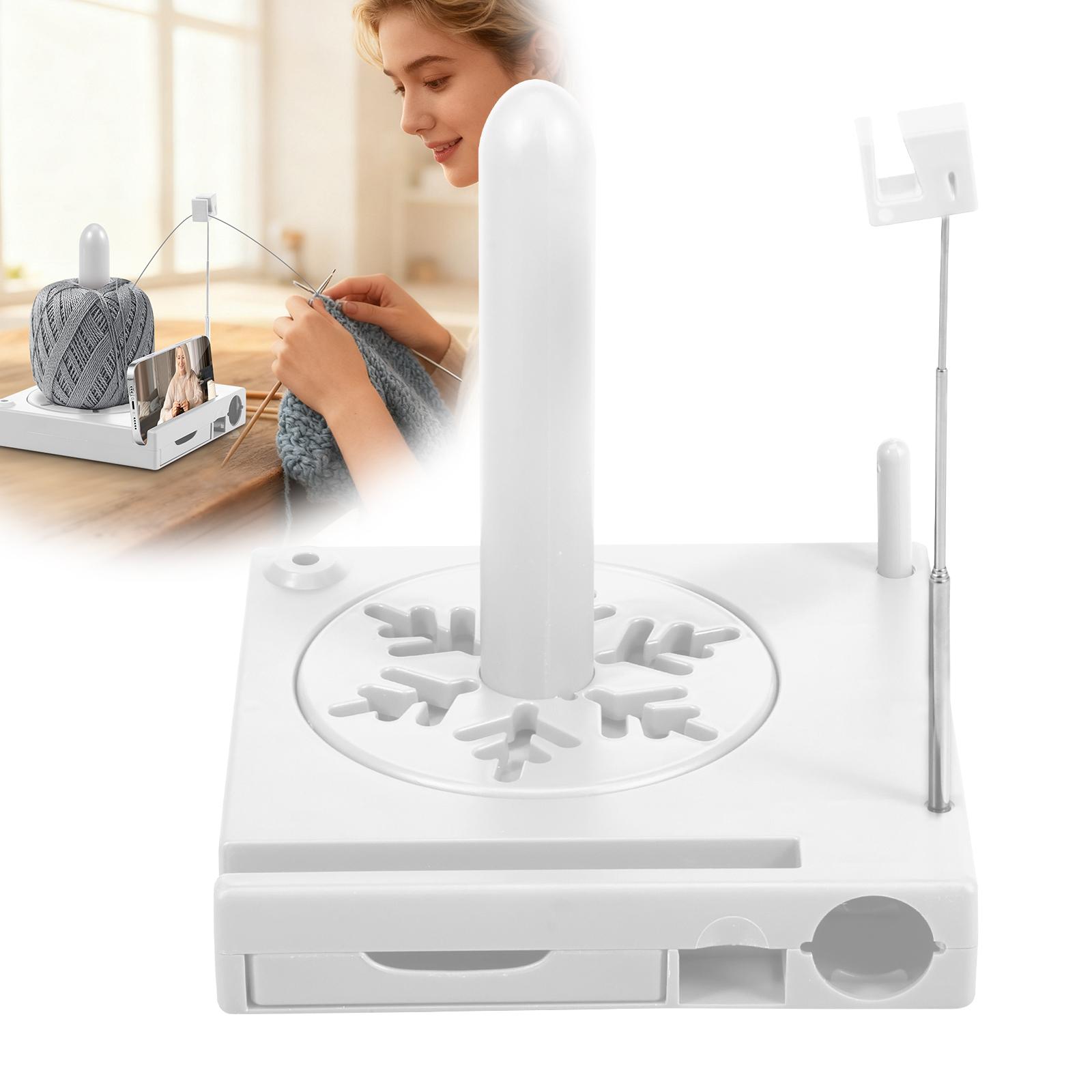 Portable Yarn Spool Organizer Box Multi-functional Crochet Caddy Yarn Spinner Holder with Phone Stand for Yarns and Wool Storage белый 3690₽