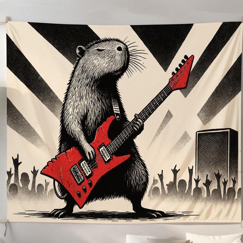 Rock music beaver animal concert tapestry 75x100 чёрный