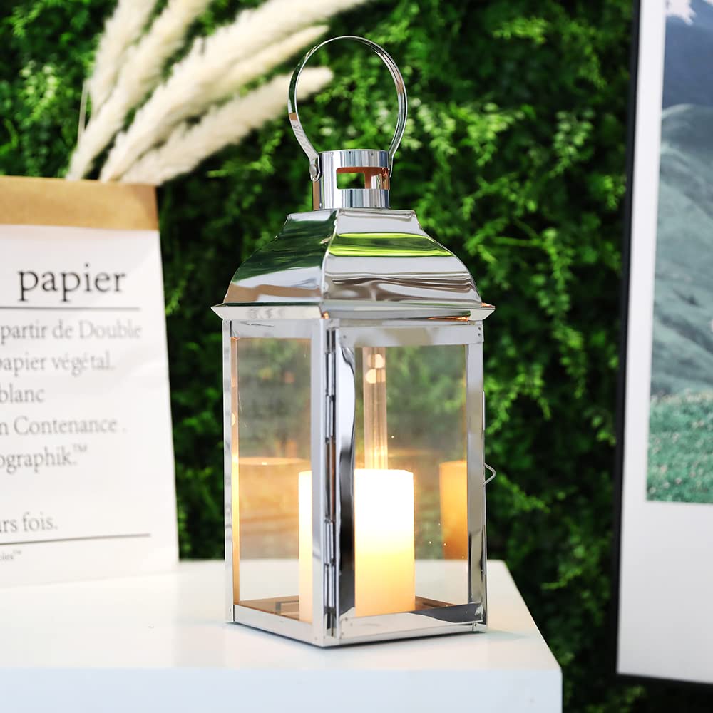 

JHY Design Candle Lantern, 31cm Tall, Stainless Steel Candle Holder with Tempered Glass, Vintage Style Hanging Lamp for Indoor/Outdoor Use, Events, Pa