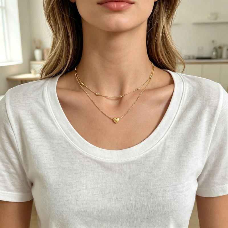 2Pcs Exquisite Metal Heart-Shaped Pendant Necklace Jewelry Layered Collarbone Chain For Women'S Daily Dating