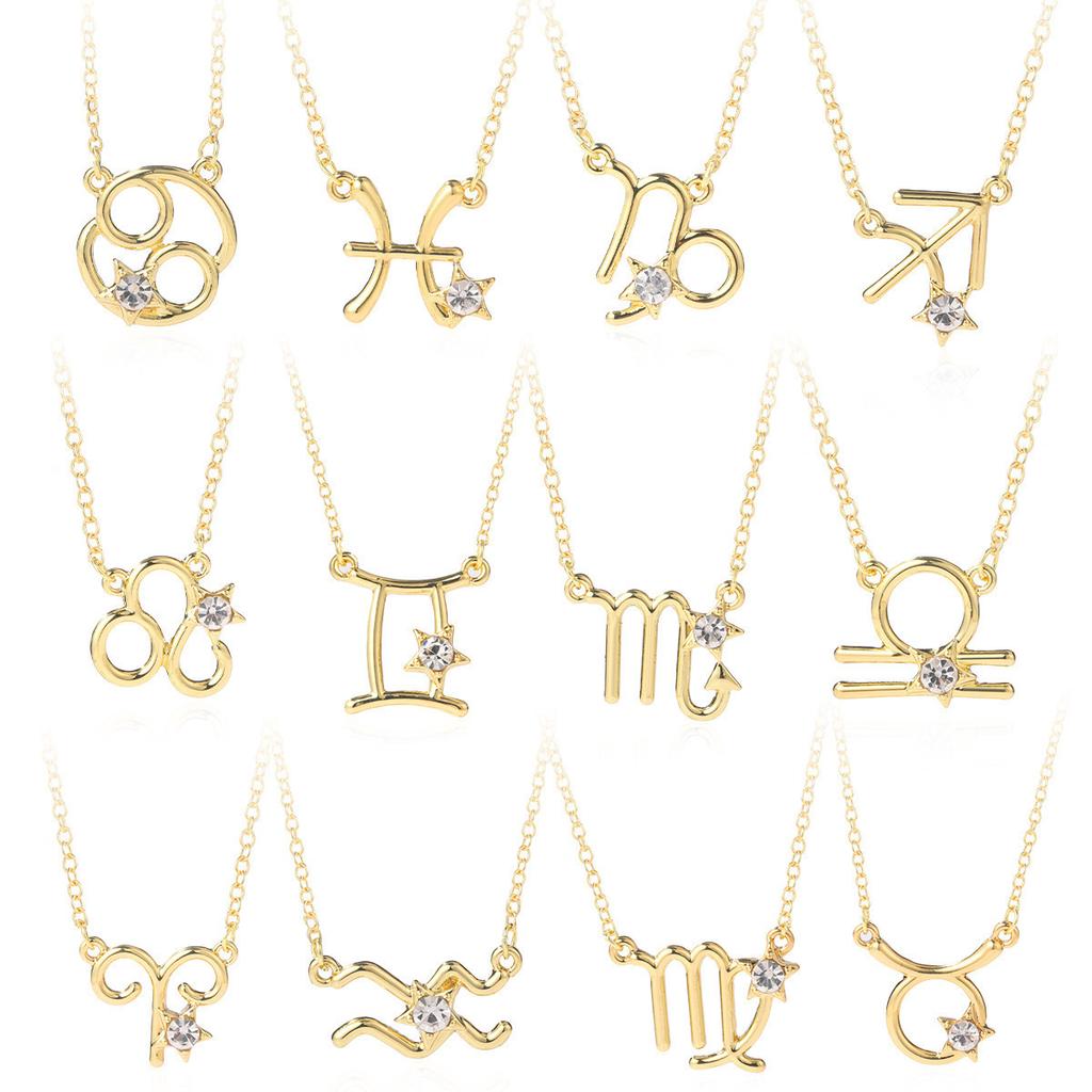 Source Twelve Constellation Necklace 12 Constellation Alloy Diamond-encrusted Rhinestone Collarbone Chain, Spot