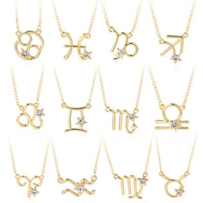 Quelle Zwölf Sternbild Halskette 12 Sternbild Legierung Diamantbesetzt Strass Schlüsselbein Kette, Lagerware
