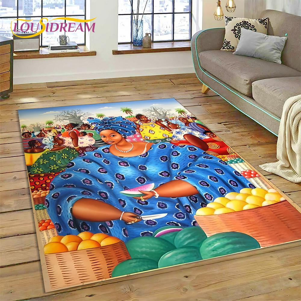 Cartoon Africa Ethiopian Custom Painting Art Carpet Rug for Bedroom Living Room Home Sofa Decoration,kids Large Decor Floor Mat