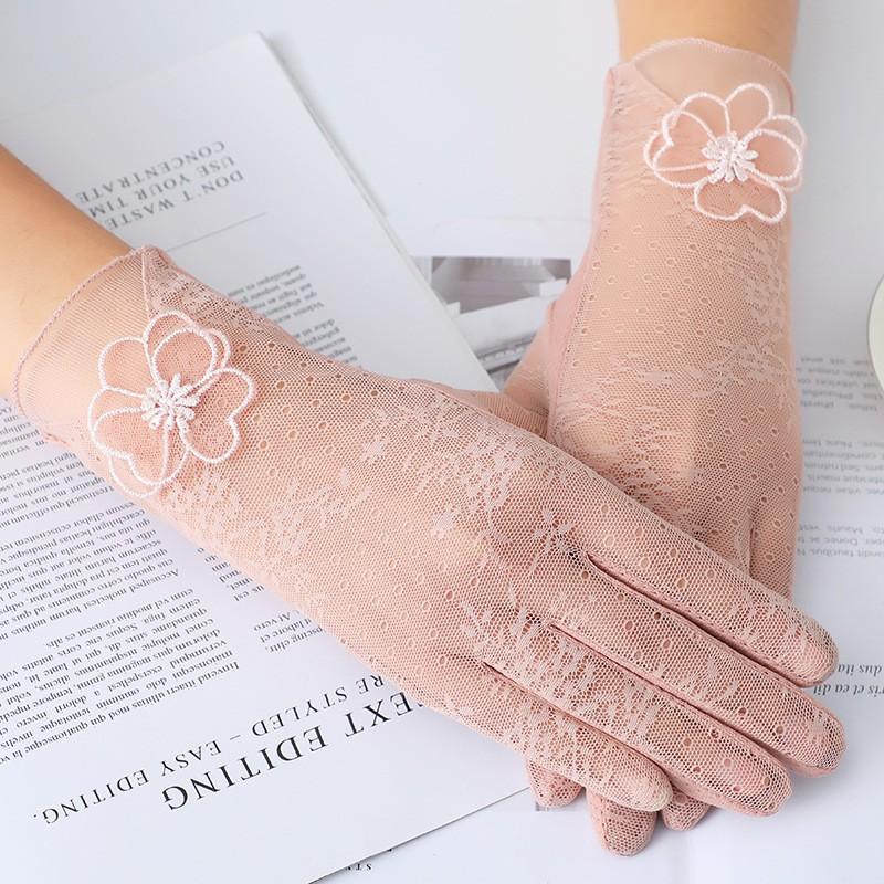 Women's Sunscreen Gloves Spring and Summer Thin Lace Touch Screen Gloves Driving Breathable Outdoor Shade Cycling Gloves
