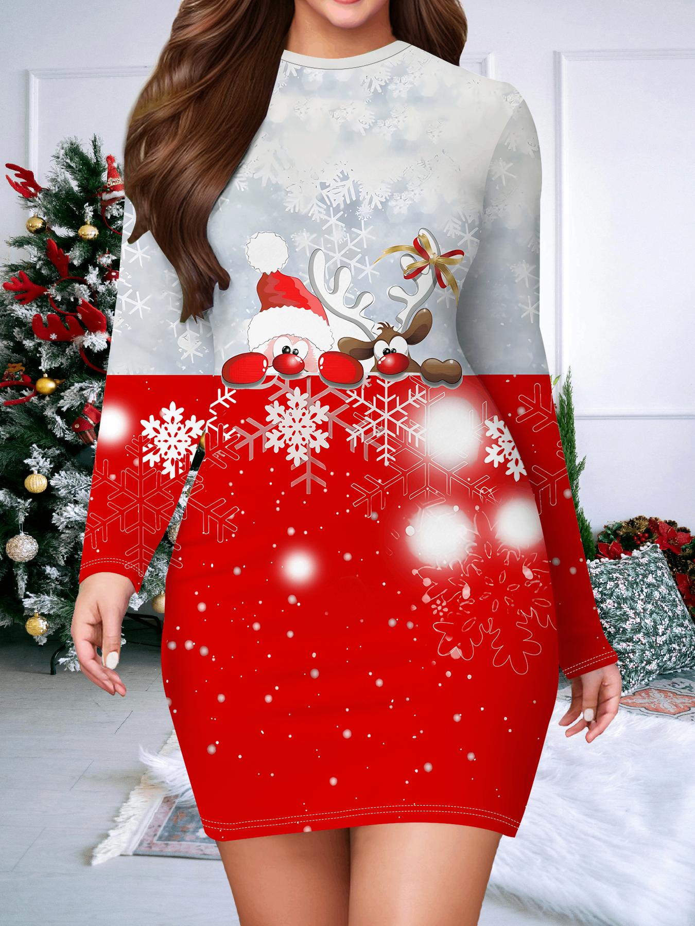 

Нова жіноча сукня, що облягає стегна, осінь-зима 2025, з 3D принтом та фарбуванням сніговика, модна жіноча сукня з довгим рукавом та круглим вирізом, сексуальна сукня, що облягає стегна XXL білий