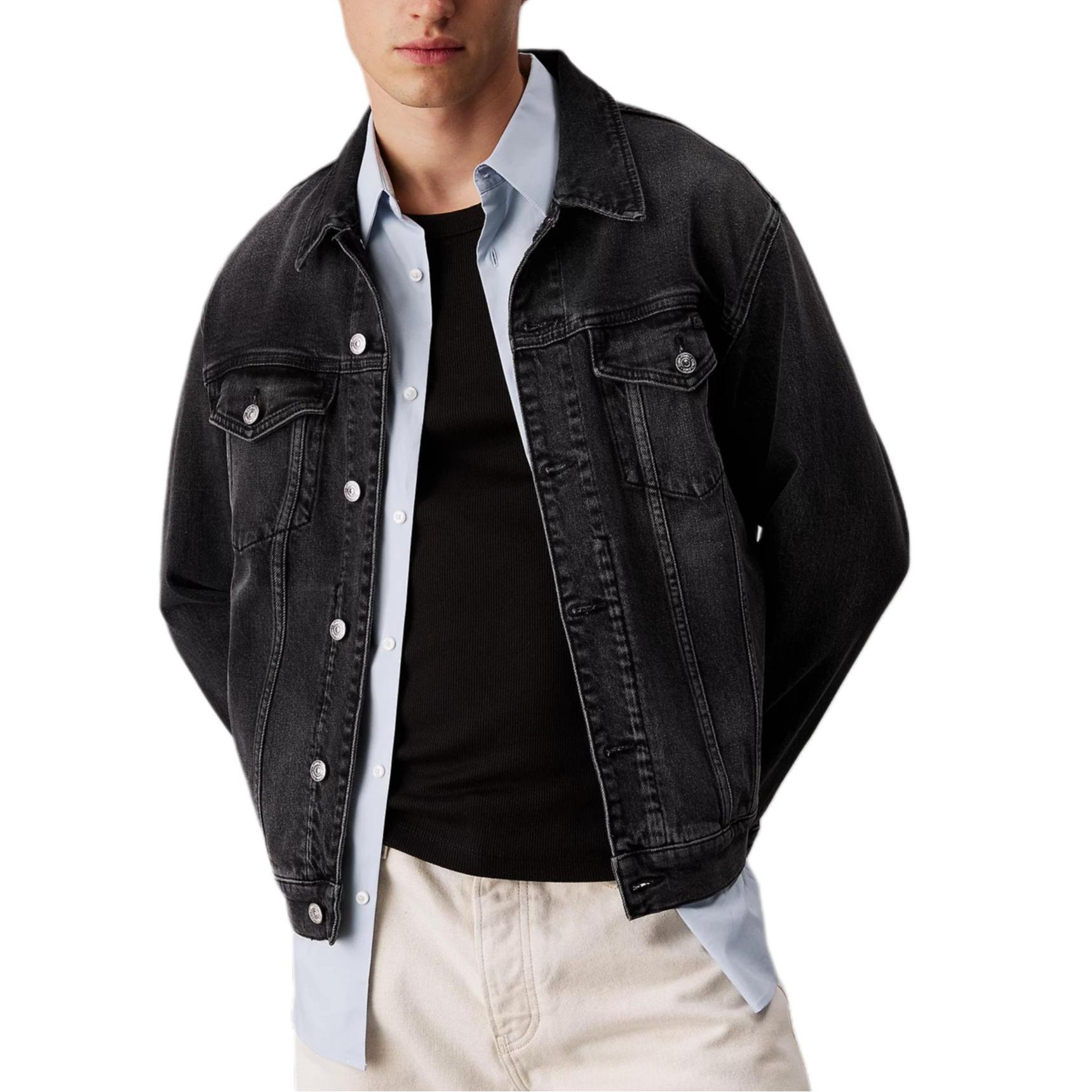 

Calvin Klein Comfortable Slim Fit Pointed Collar Long Sleeve Denim Jacket Men jackets Black J30J327589-1BY S