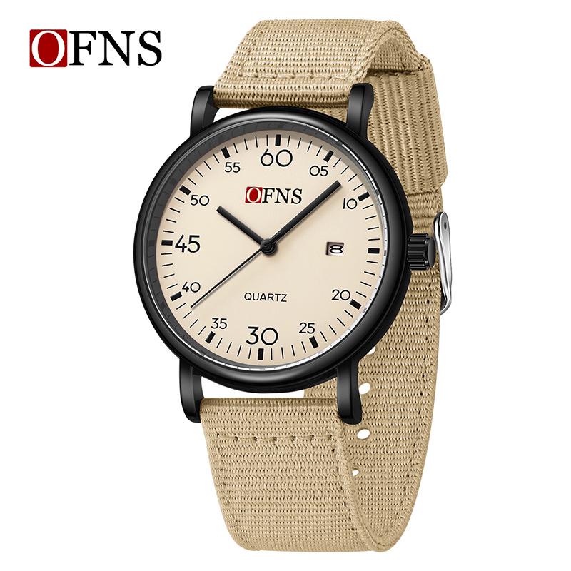 

Минималистичные кварцевые водонепроницаемые часы Ofns для студентов - Бесшумные, унисекс, с новым нейлоновым ремешком и календарем