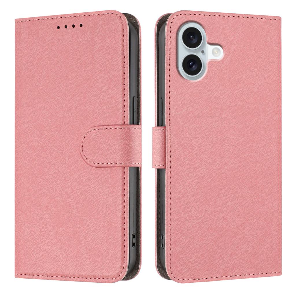 For iPhone 16 Plus Leather Case Solid Color Phone Cover with Wallet