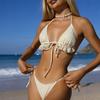 European And American New Sexy Backless Lace Swimsuit Women'S Straps Solid Color Three-Piece Bikini Bikini