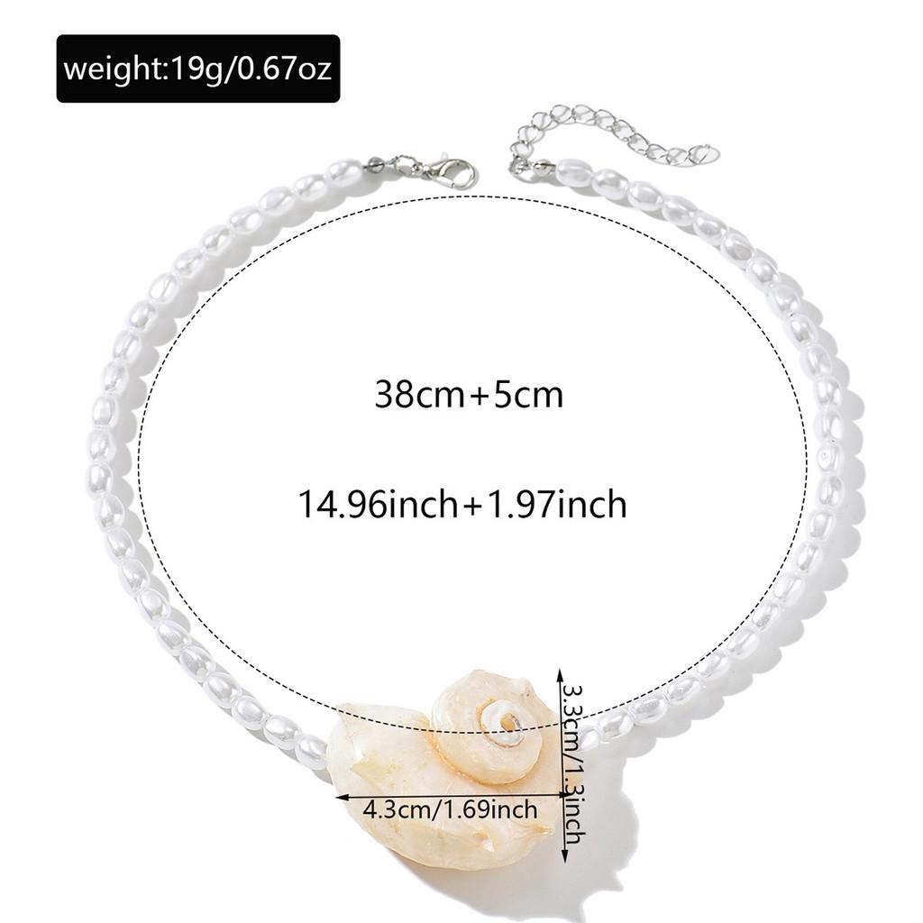 Vintage Pearl Necklace With Natural Shell Pendant For Summer Beach Casual Wear