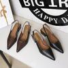 Simple And High-End Women's Shoes With Thick Heels Shallow Mouth Pointed Toe Slim Pedicures With Empty Back Tripping Mid-Heeled