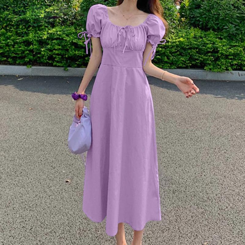 

ZANZEA Женская мода Квадратная шея с коротким рукавом Платье Богемский пляж Лето Повседневное длинное платье