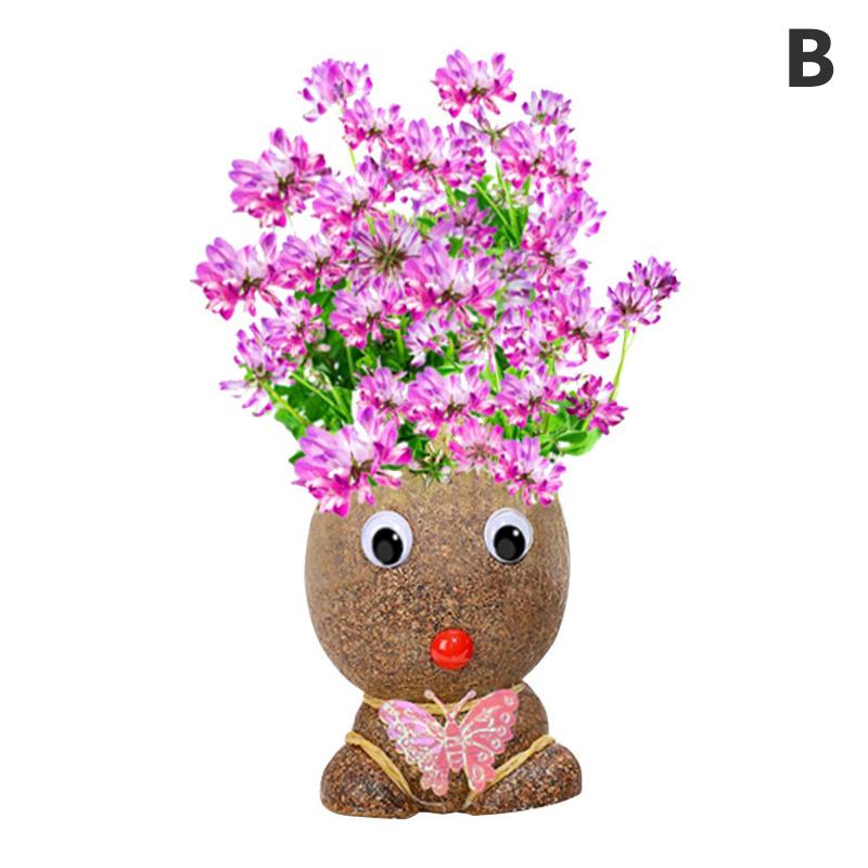 Room Decor Mini Grass Head Doll Small Potted Plant Watering Green Plants Beautiful Children Gifts Indoor Balcony Pot Planters