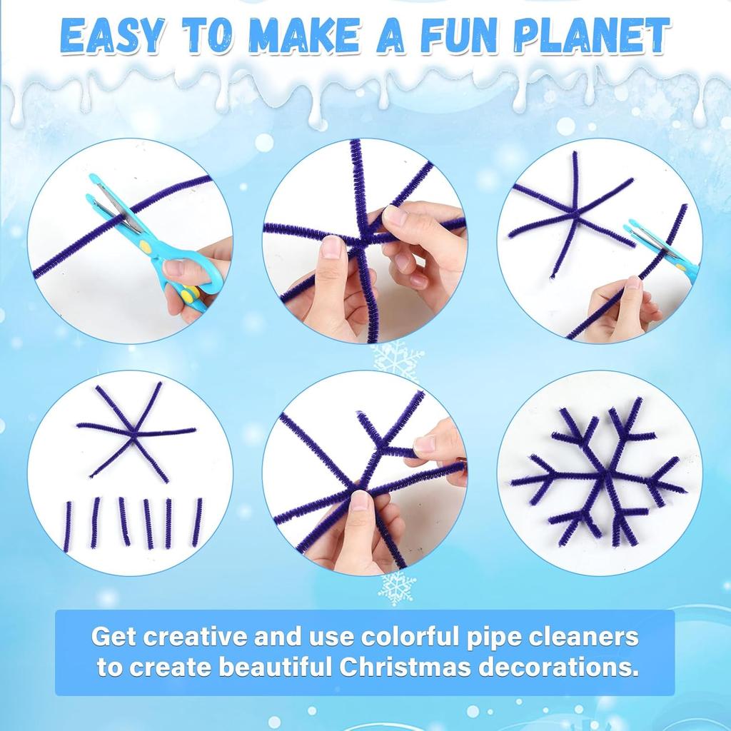 1000PCS Pipe Cleaners Craft Set 6 Assorted Colors Blue White Glitter Silver Chenille Stems, Craft Supplies Bulk for DIY Art