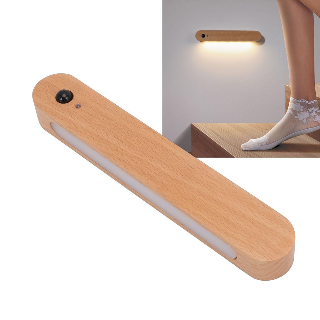Motion Sensor Light Wooden Wall Mounted Rechargeable Portable LED Night Light for Bedroom Hallway Under Cabinet