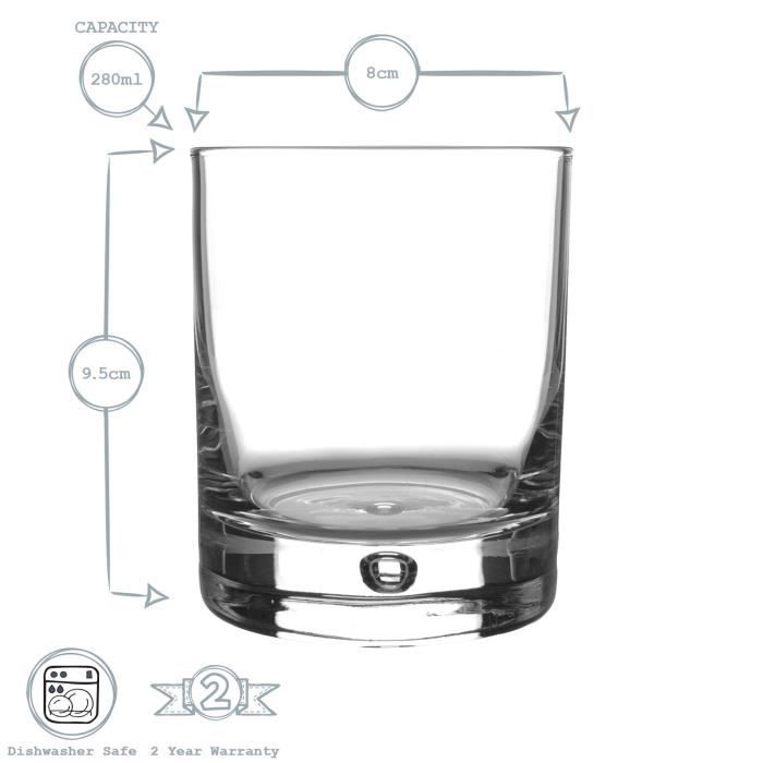6x 280ml Barglass Verres à Whisky - Eau Vin Gin Jus Ensemble de Gobelets à Cocktail - Par Bormioli Rocco