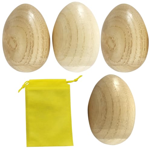 Felimoa Egg Shaker Maracas, Egg-Shaped Musical Instruments, Made of Camellia Wood, Includes Storage Bag, Set of 4